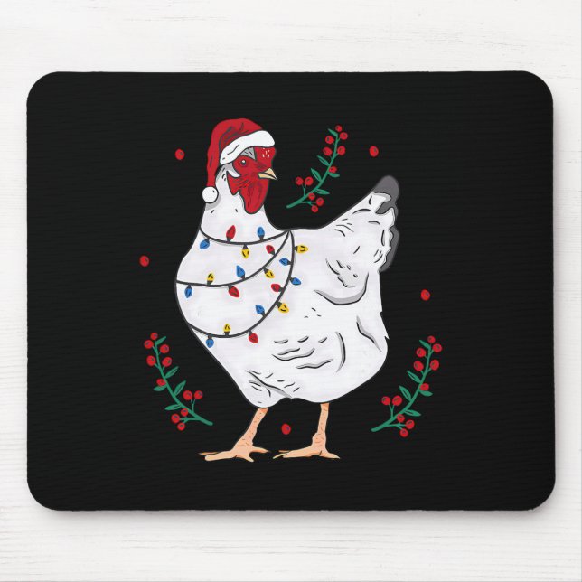 Christmas Lights Chicken Santa Funny Xmas Tree Chi Mouse Mat (Front)