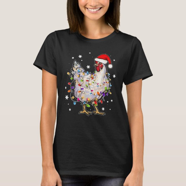 Christmas Lights Chicken Santa T-Shirt (Front)