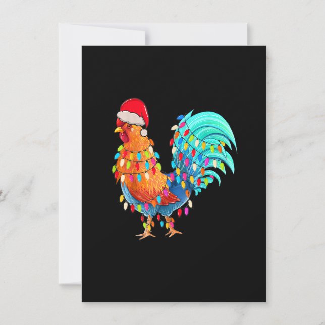 Christmas Lights Chicken Wearing Xmas Hat Chicken  Invitation (Front)
