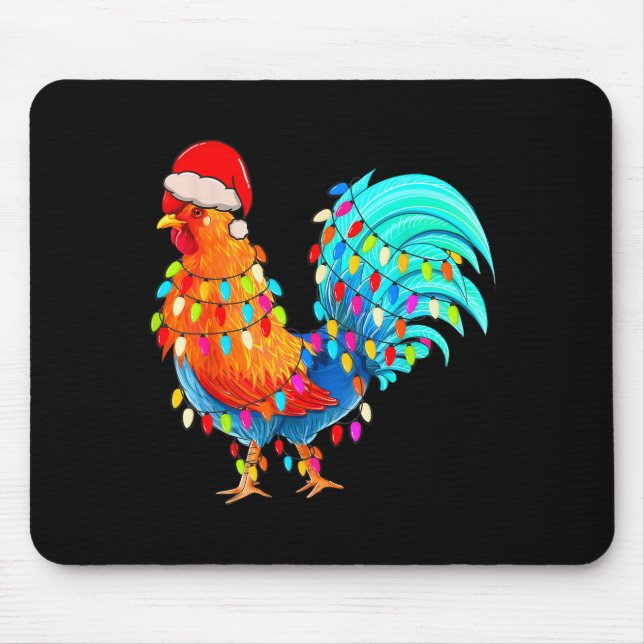 Christmas Lights Chicken Wearing Xmas Hat Chicken  Mouse Mat (Front)