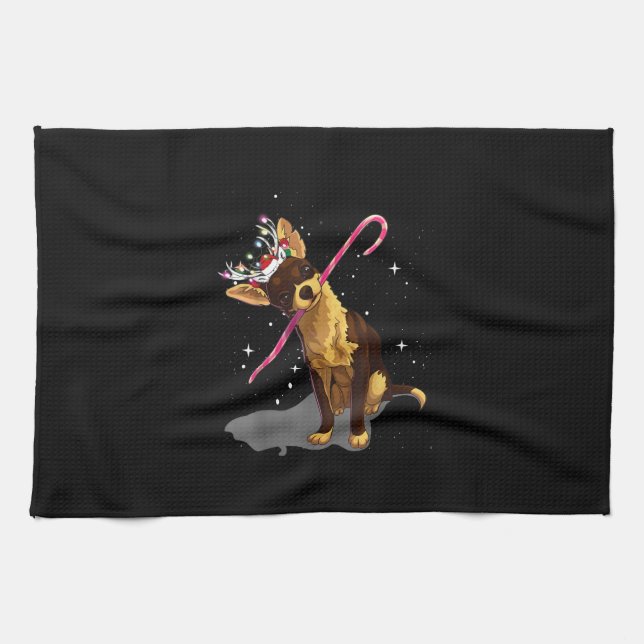 christmas lights chihuahua tea towel (Horizontal)