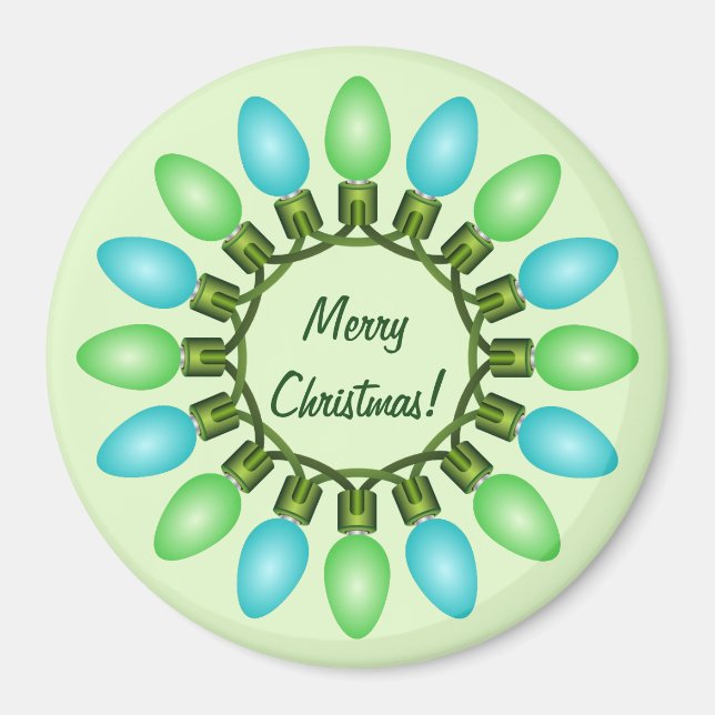 Christmas Lights Circle in Blue and Green Magnet (Front)