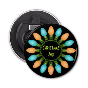 Christmas Lights Circle in Orange and Blue Bottle Opener