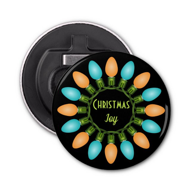 Christmas Lights Circle in Orange and Blue Bottle Opener (Front)