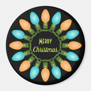Christmas Lights Circle in Orange and Blue Magnet