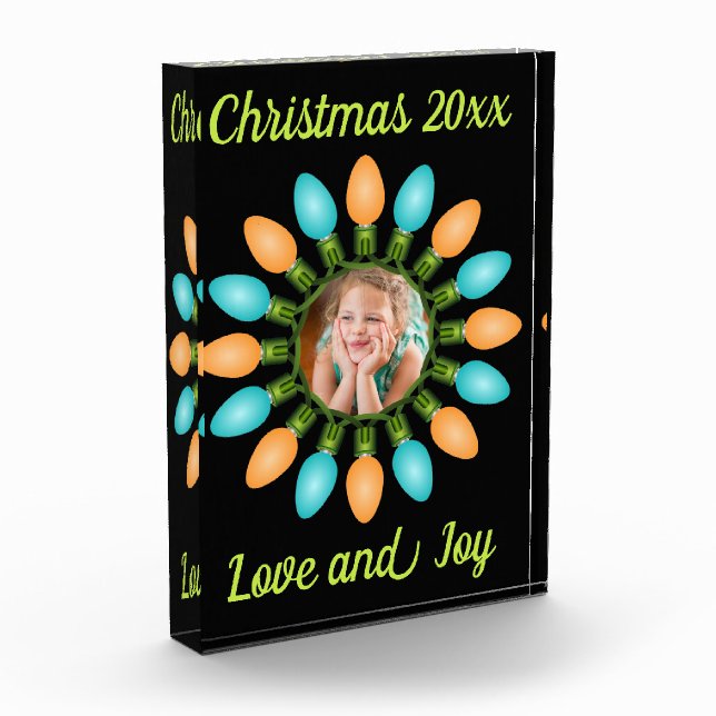 Christmas Lights Circle in Orange and Blue Photo Block (Left)