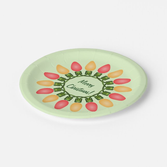 Christmas Lights Circle in Red and Orange Paper Plate (Angled)
