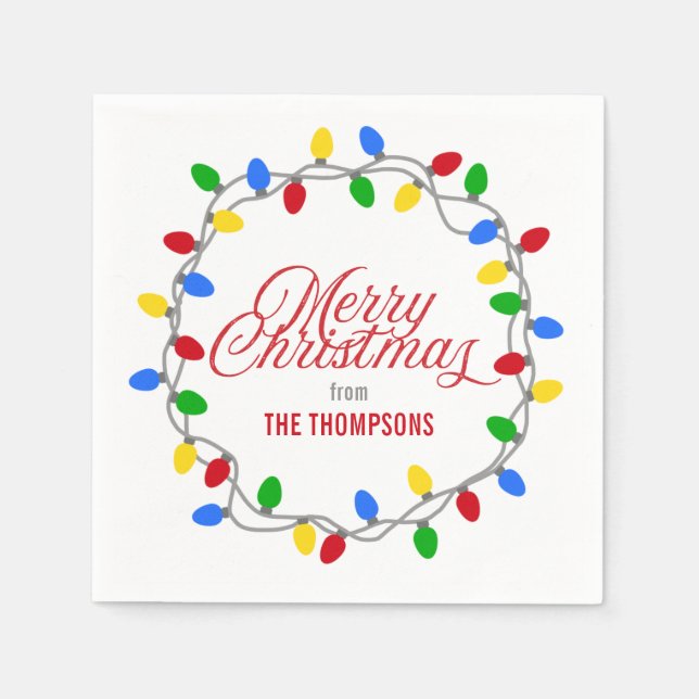 Christmas Lights Circle | Merry Christmas Custom Napkin (Front)