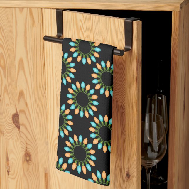 Christmas Lights Circles Pattern Orange and Blue Tea Towel (Thirds Fold)