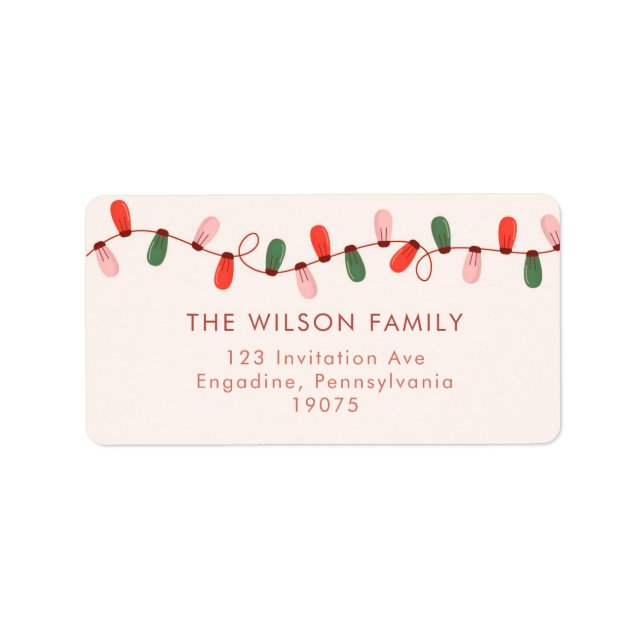 Christmas Lights Coloured Merry Christmas Adress Label (Front)