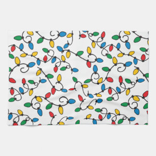 Christmas Lights Colourful String Bulbs Tea Towel