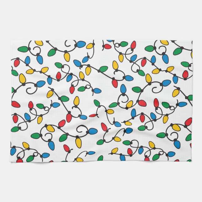 Christmas Lights Colourful String Bulbs Tea Towel (Horizontal)