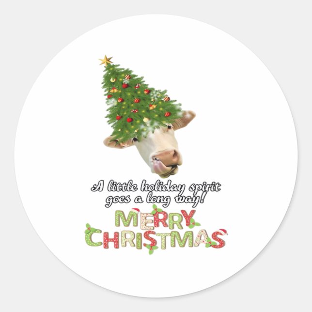 Christmas Lights Cow Lovers Classic T-Shirt Classic Round Sticker (Front)