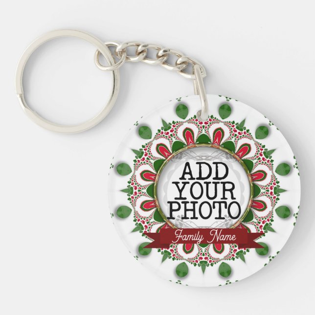 Christmas Lights Custom Photo Keepsake Key Ring (Front)