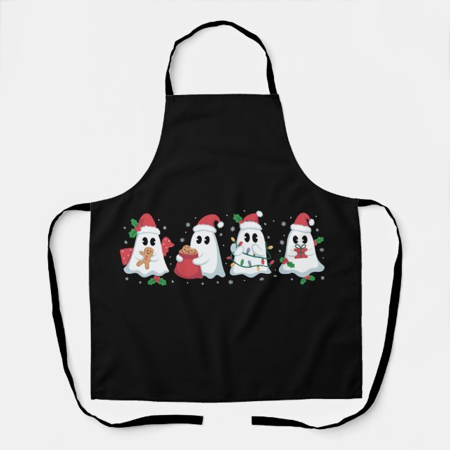 Christmas Lights Cute Ghost Xmas Boo  Apron (Front)