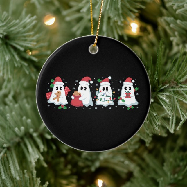 Christmas Lights Cute Ghost Xmas Boo  Ceramic Tree Decoration (Tree)