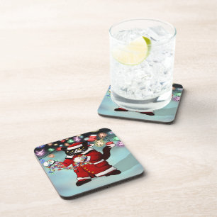 Christmas Lights Cute Tuxedo Cat Coaster