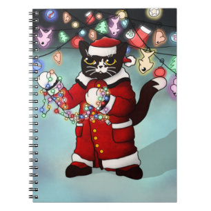 Christmas Lights Cute Tuxedo Cat Notebook