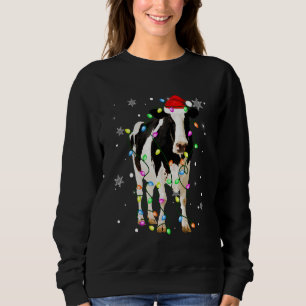 Christmas Lights Cute Xmas Santa Hat Dairy Cow Ani Sweatshirt