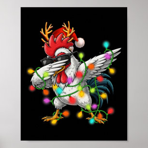 Christmas Lights Dabbing Chicken Santa Funny Xmas Poster