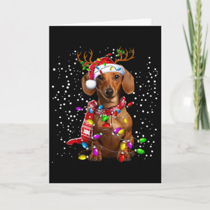 Christmas Lights Dachshund Dog Santa Hat Scarf For Card