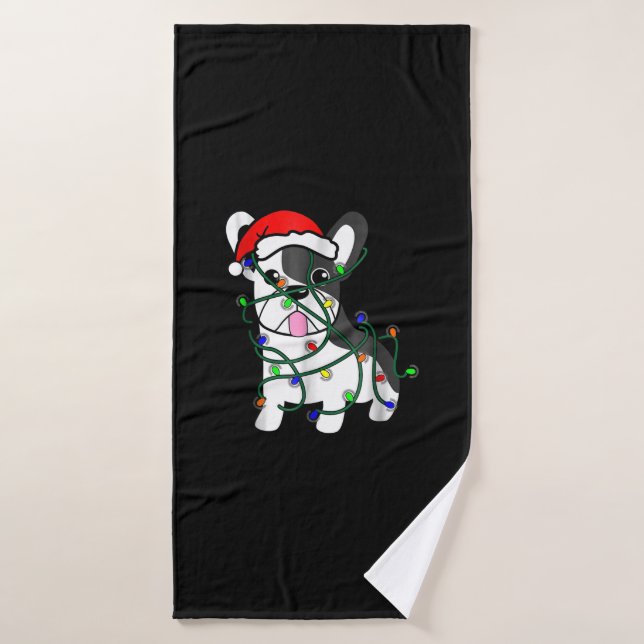 christmas lights decoration funny french bulldog bath towel (Bath Towel)