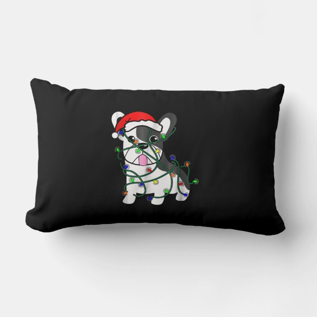 christmas lights decoration funny french bulldog lumbar cushion (Front)