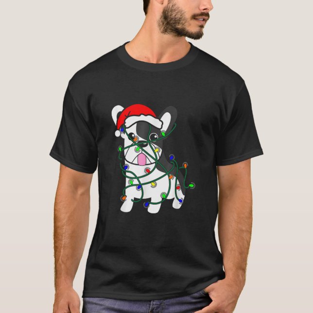 Christmas Lights Decoration Funny French Bulldog M T-Shirt (Front)