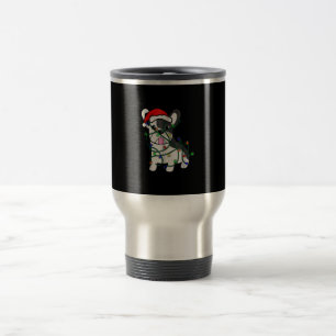 christmas lights decoration funny french bulldog travel mug
