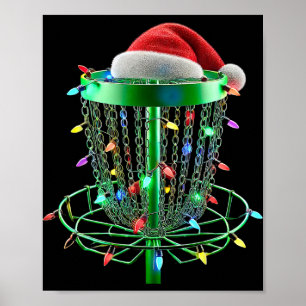 Christmas Lights Disc Golf Sket Golfer Xmas Santa Poster