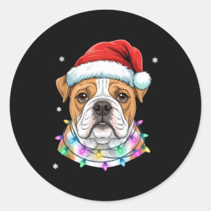 Christmas Lights Dog Santa Hat Cute Xmas Pajamas  Classic Round Sticker