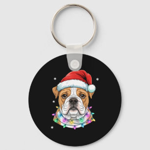 Christmas Lights Dog Santa Hat Cute Xmas Pajamas Key Ring
