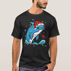 Christmas Lights Dolphin Wearing Xmas Hat - Dolphi T-Shirt