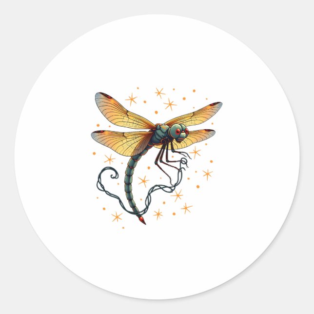 Christmas Lights Dragonfly Classic Round Sticker (Front)