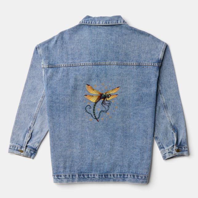 Christmas Lights Dragonfly Denim Jacket (Back)