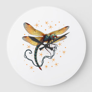 Christmas Lights Dragonfly Large Clock