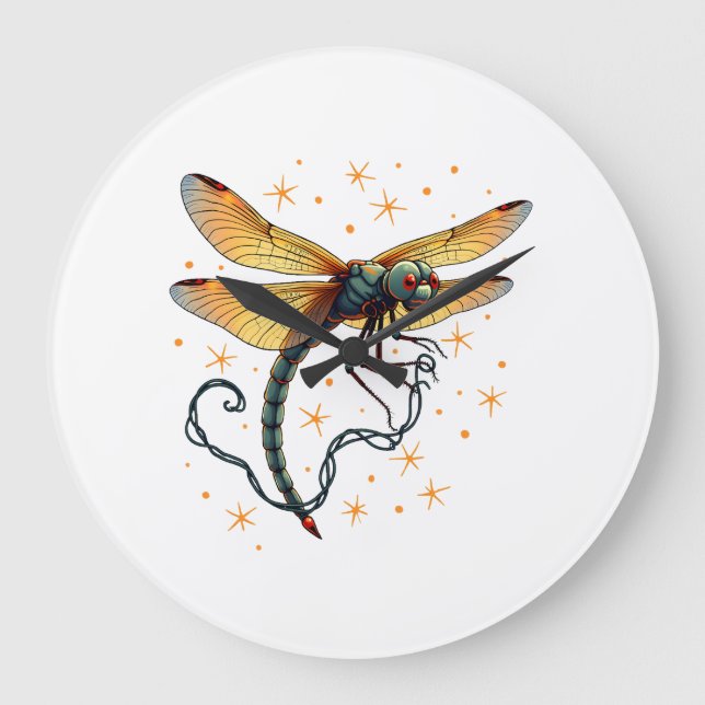 Christmas Lights Dragonfly Large Clock (Front)