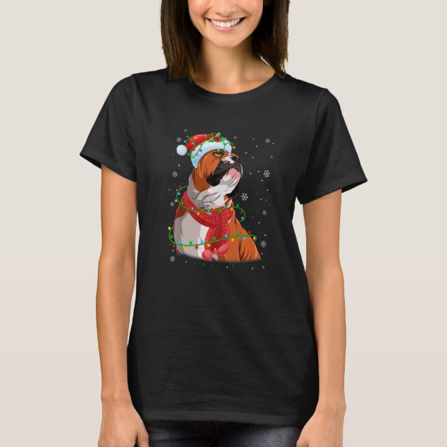 Christmas Lights English Bulldog Dog Santa Hat Sca T-Shirt (Front)