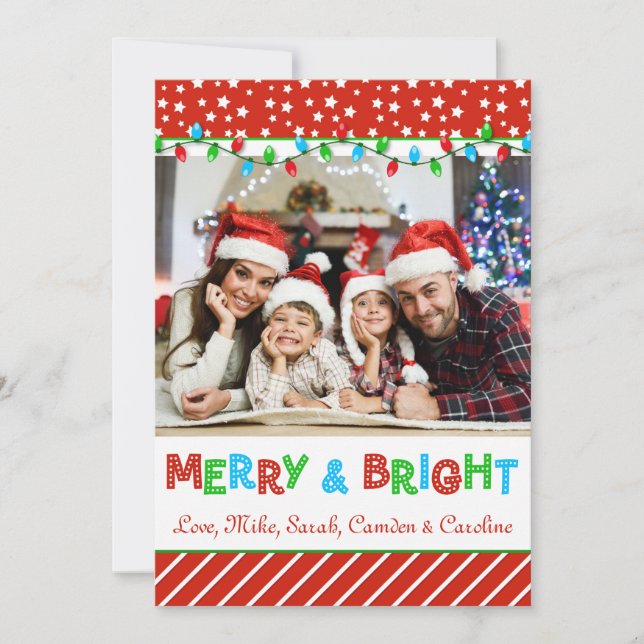 Christmas Lights Family Greeting Photo Card (Front)