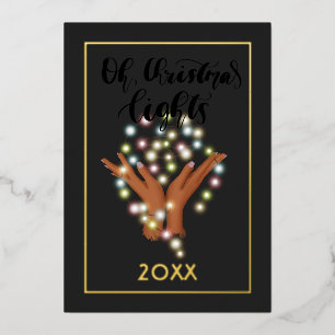 Christmas Lights Family Photo Collage Foil Holiday Card