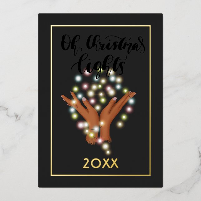 Christmas Lights Family Photo Collage Foil Holiday Card (Front)