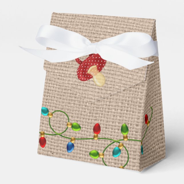 Christmas Lights Faux Burlap Tent Favour Box (Front Side)