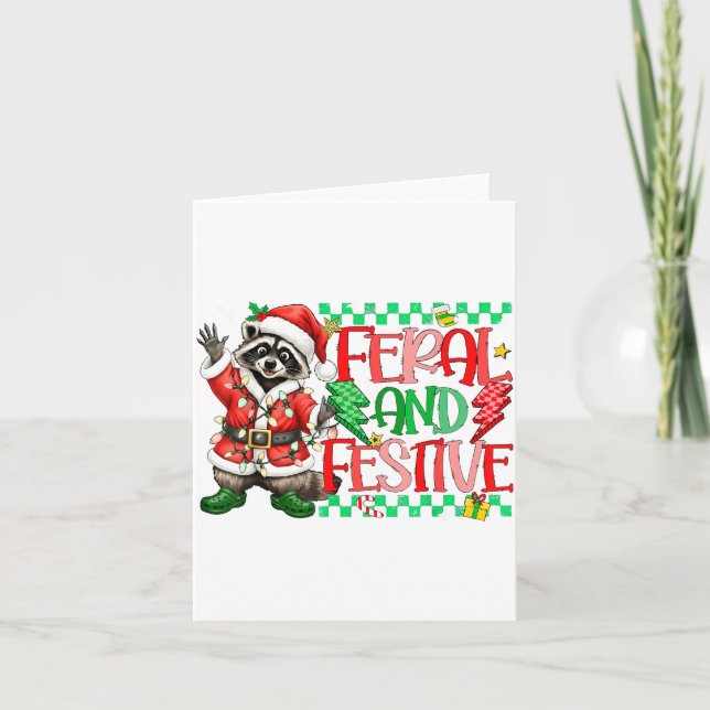 Christmas Lights Feral But Festive Funny Raccoon S Card (Front)