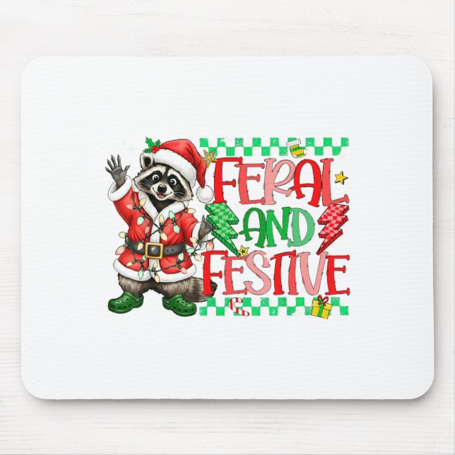 Christmas Lights Feral But Festive Funny Raccoon S Mouse Mat (Front)
