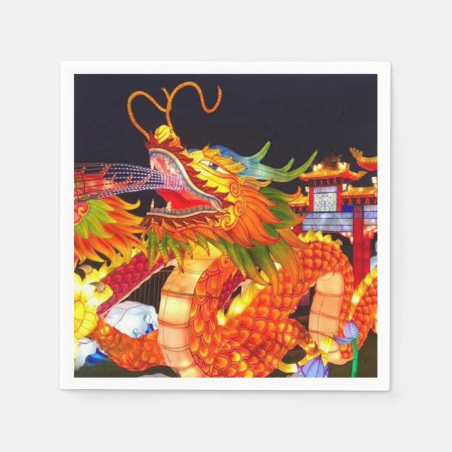Christmas Lights Festival Chinese Dragon Lantern Napkin (Front)