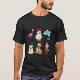 Christmas Lights Flamingo Snowman Delphin Dog Elf  T-Shirt