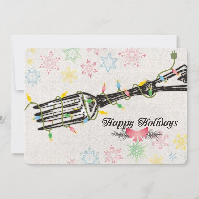 Christmas lights fork chef catering restaurant holiday card (Front)