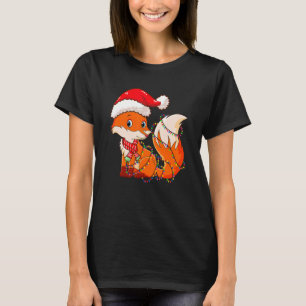 Christmas Lights Fox Wearing Xmas Hat Cute  Fox T-Shirt