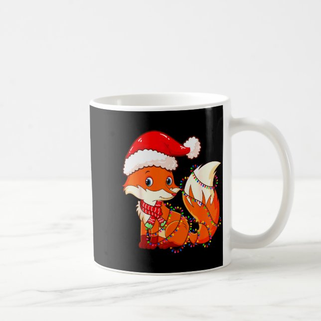 Christmas Lights Fox Wearing Xmas Hat - Cute Funny Coffee Mug (Right)