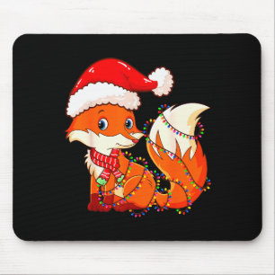 Christmas Lights Fox Wearing Xmas Hat - Cute Funny Mouse Mat